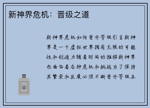 新神界危机：晋级之道